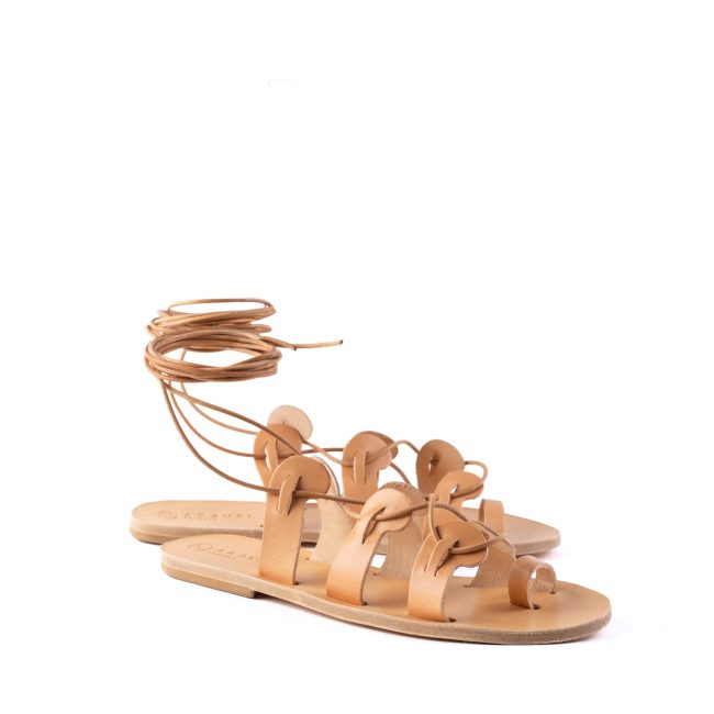 Pyla Wraparound Lace-up all Leather Classic Greek Sandal Natural Colour 367