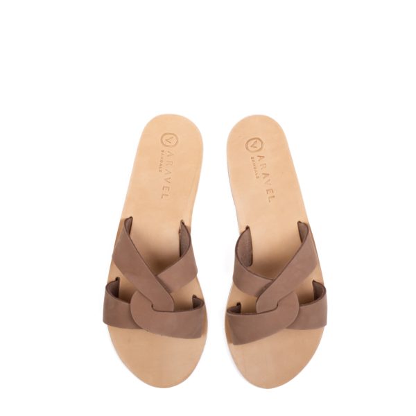 Petra Women’s Nappa Leather Aravel Slide Sandal Brown Colour 756