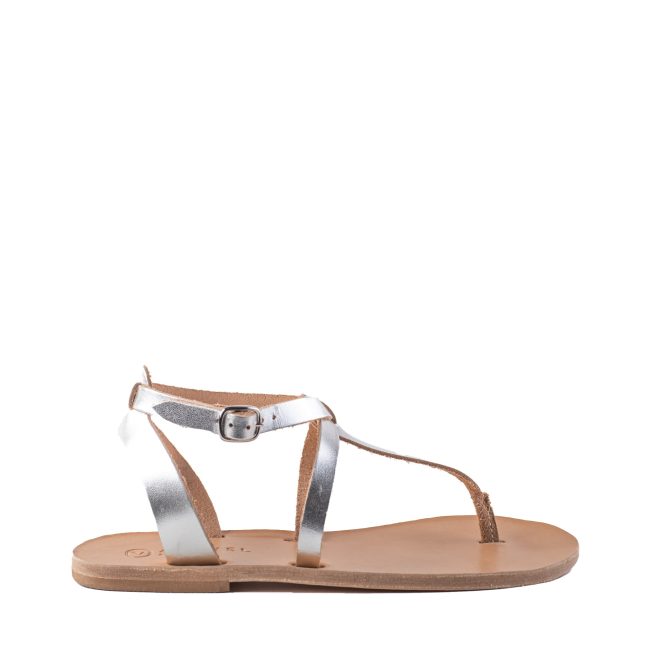 Lania Women’s all leather Aravel Classic Greek Sandal Silver Colour 814