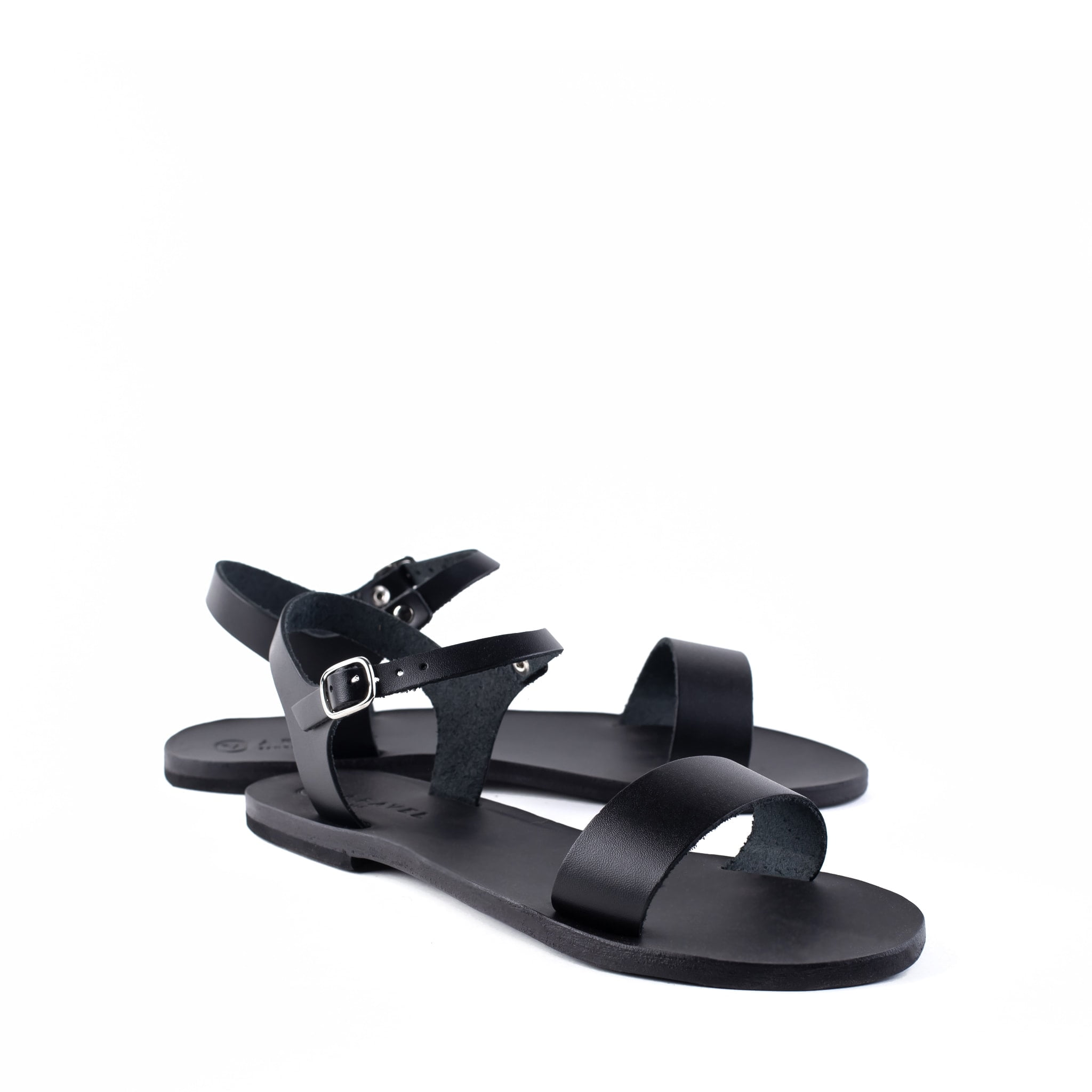Inia Classic Ancient Greek All Leather Aravel Sandal Black