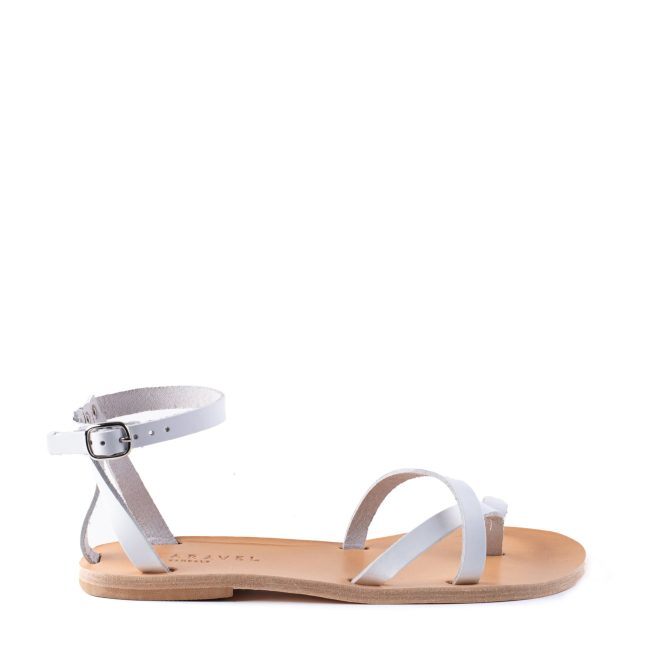 Meniko Aravel’s Classic All Italian Leather Ankle Strap Sandal White