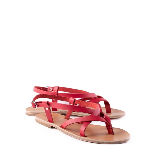 Ounta’s Classic Crossover Strap Aravel Ancient Greek Sandal Red