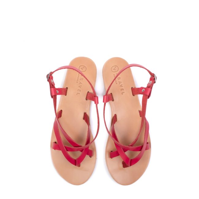 Ounta’s Classic Crossover Strap Aravel Ancient Greek Sandal Red