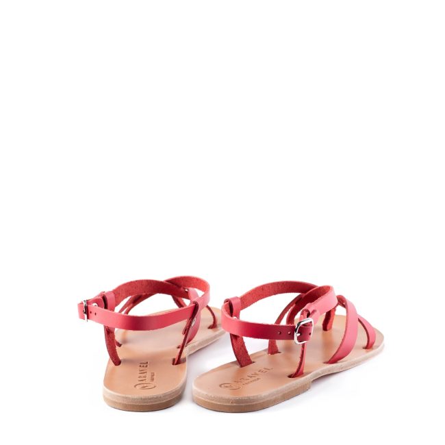 Ounta’s Classic Crossover Strap Aravel Ancient Greek Sandal Red