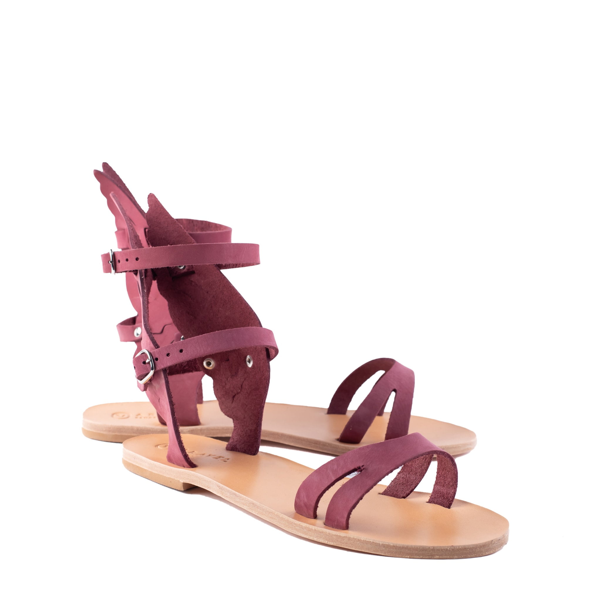 Asinou’s Classic Greek All Leather Womens Aravel Sandal Burgundy Suede