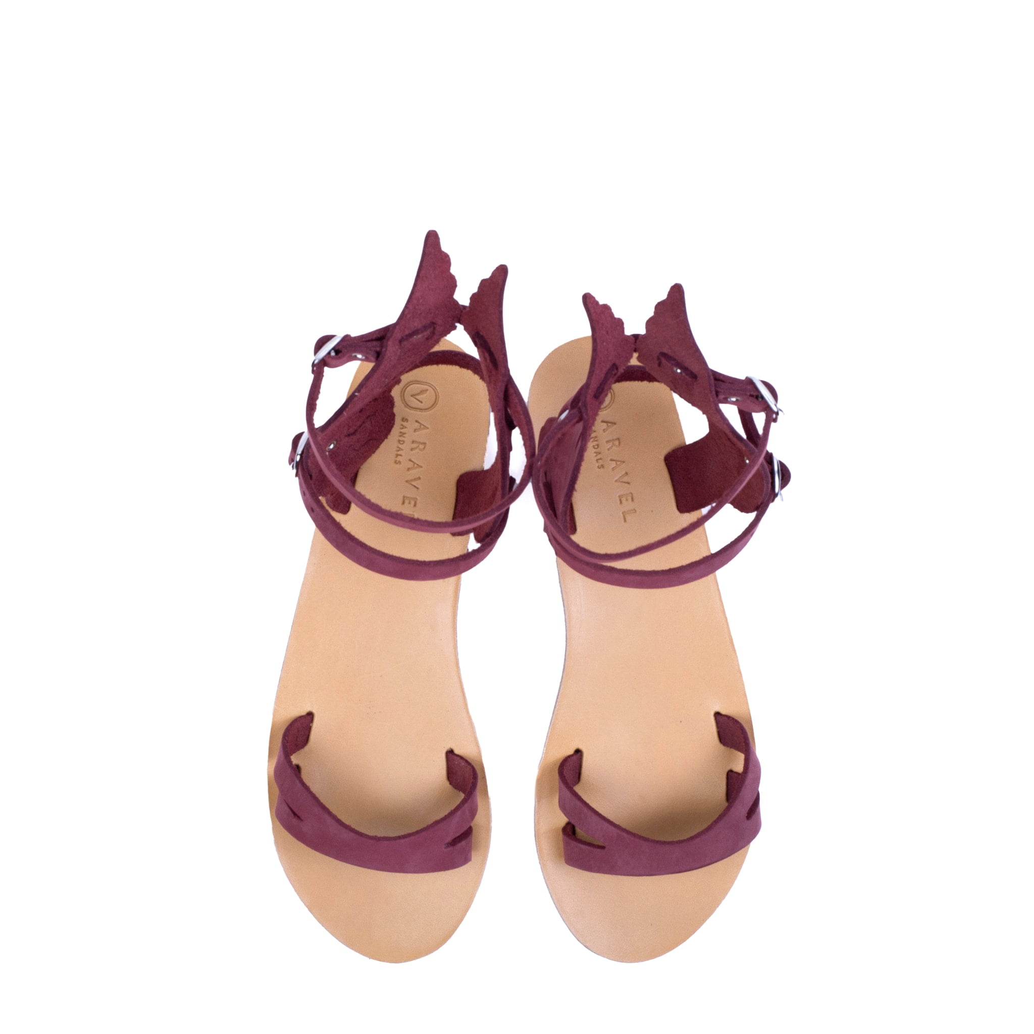 Asinou’s Classic Greek All Leather Womens Aravel Sandal Burgundy Suede