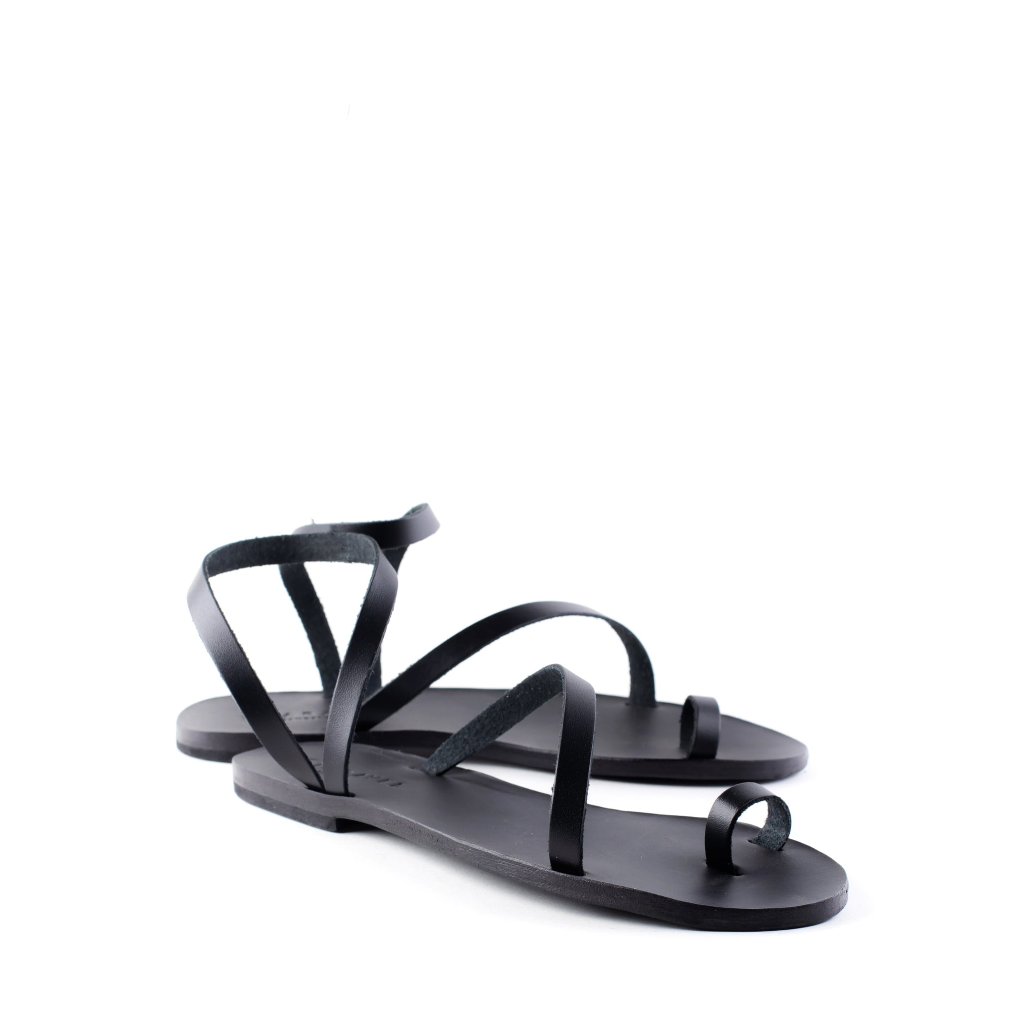 Kara’s Classic Aravel All Leather Handmade Greek Sandal Black