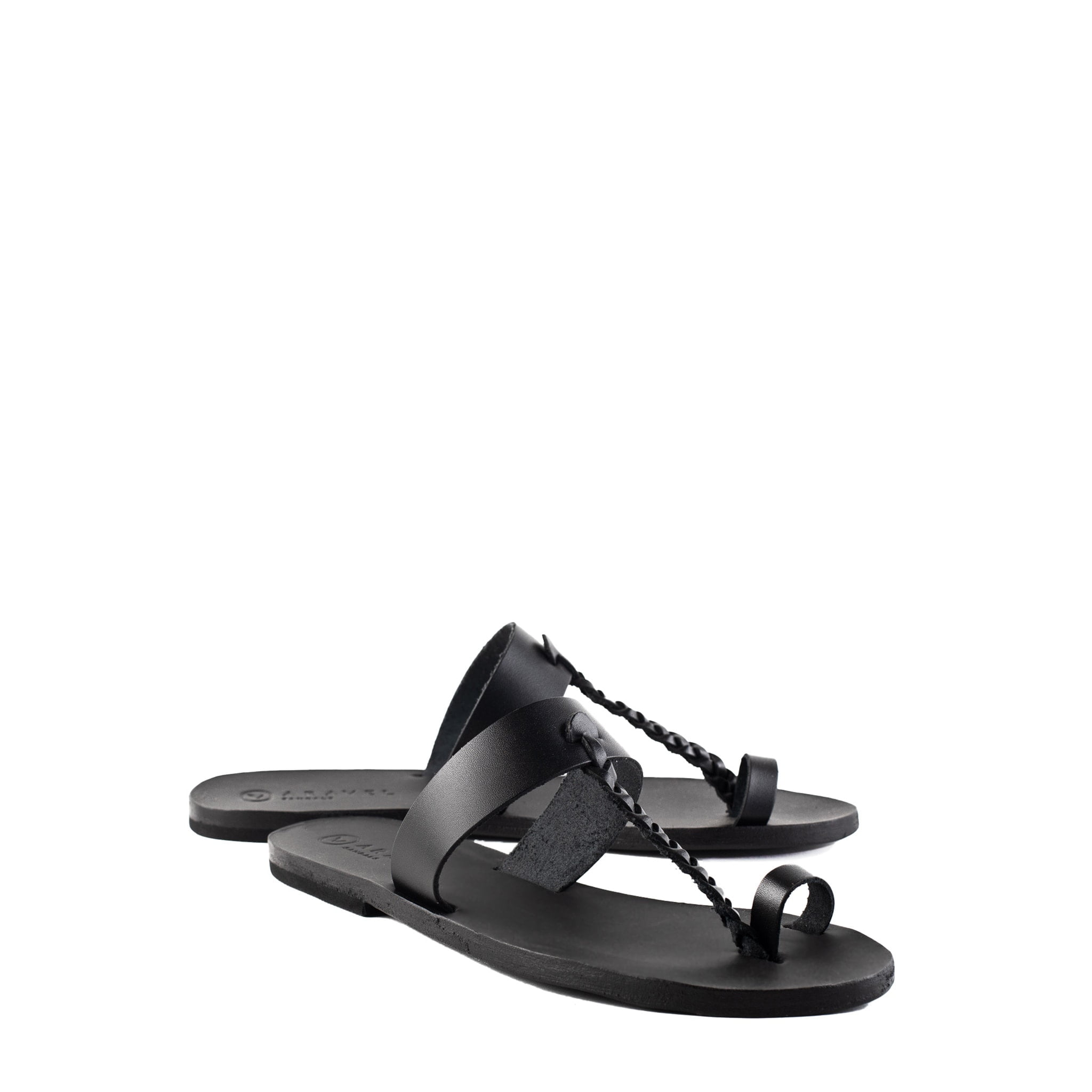 Sogia’s handmade all leather slip on classic Greek Sandal - Black