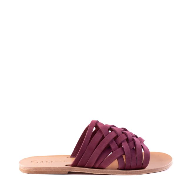 Nata Classic Slide All Leather Ancient Greek Sandal Burgundy Suede