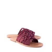 Nata Classic Slide All Leather Ancient Greek Sandal Burgundy Suede