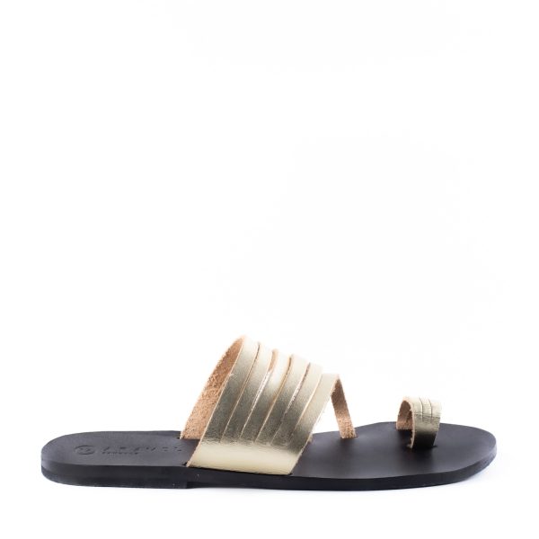 Kas All Leather Aravel Designer Slide Classic Greek Sandal Gold Black