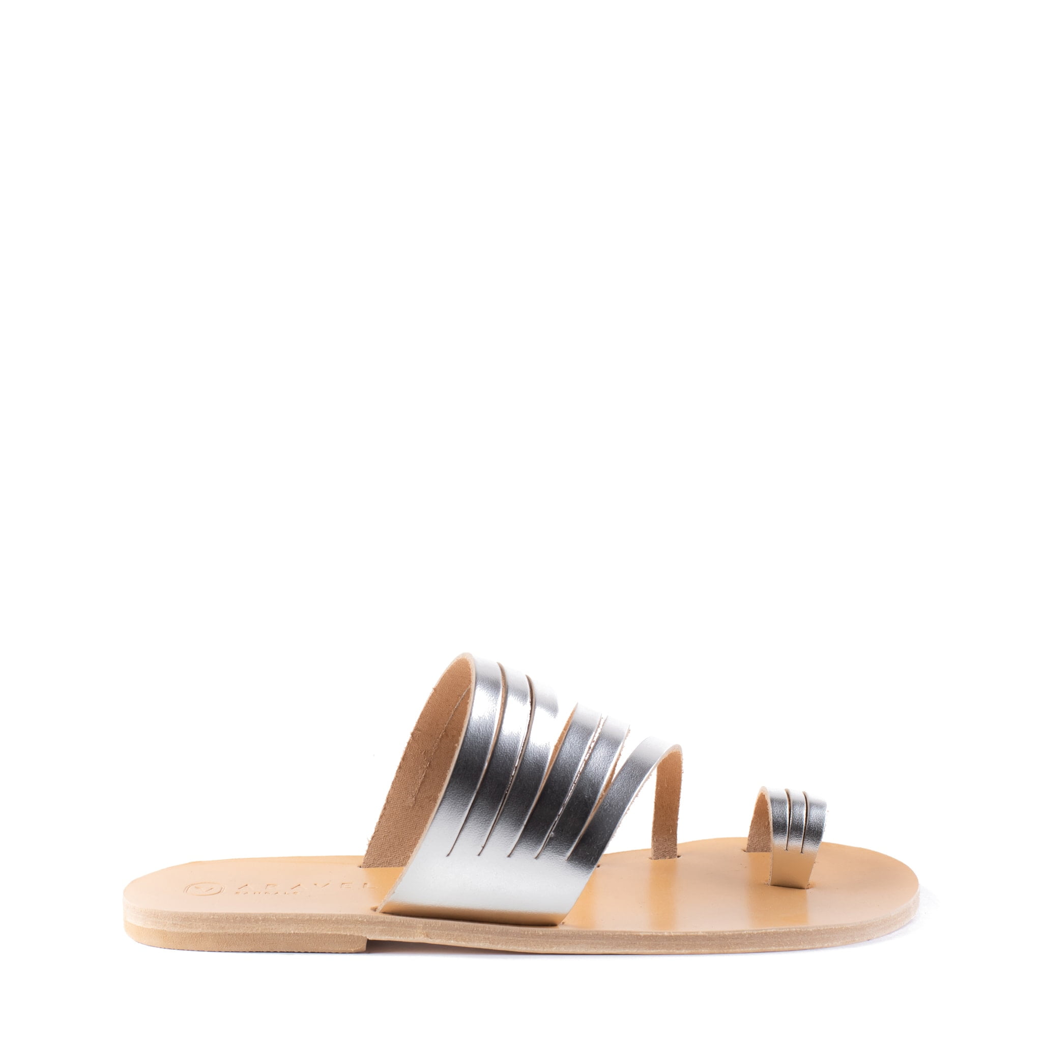 Kas All Leather Aravel Designer Slide Classic Greek Sandal Silver