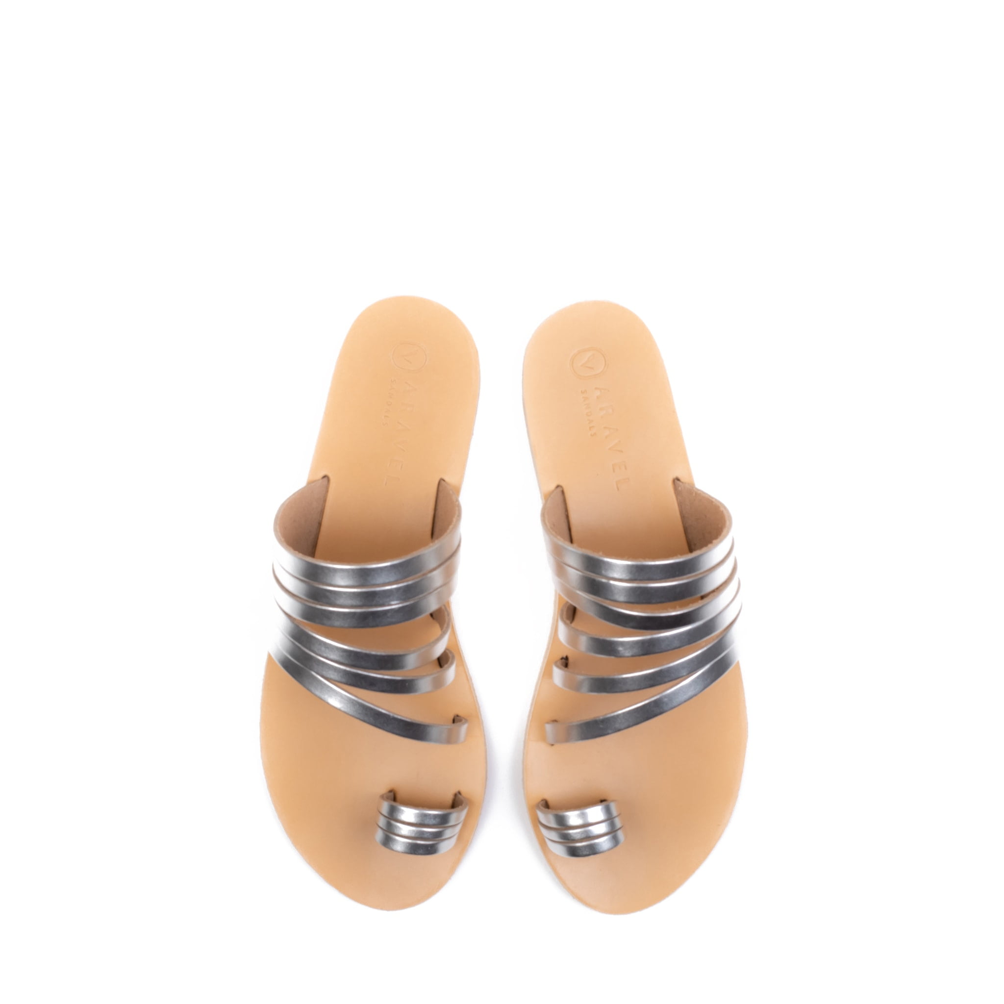 Kas All Leather Aravel Designer Slide Classic Greek Sandal Silver