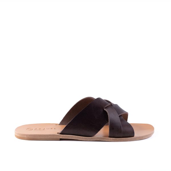 Ypsonas Slip On Mens Classic All Leather Greek Slide Sandal Brown Natural