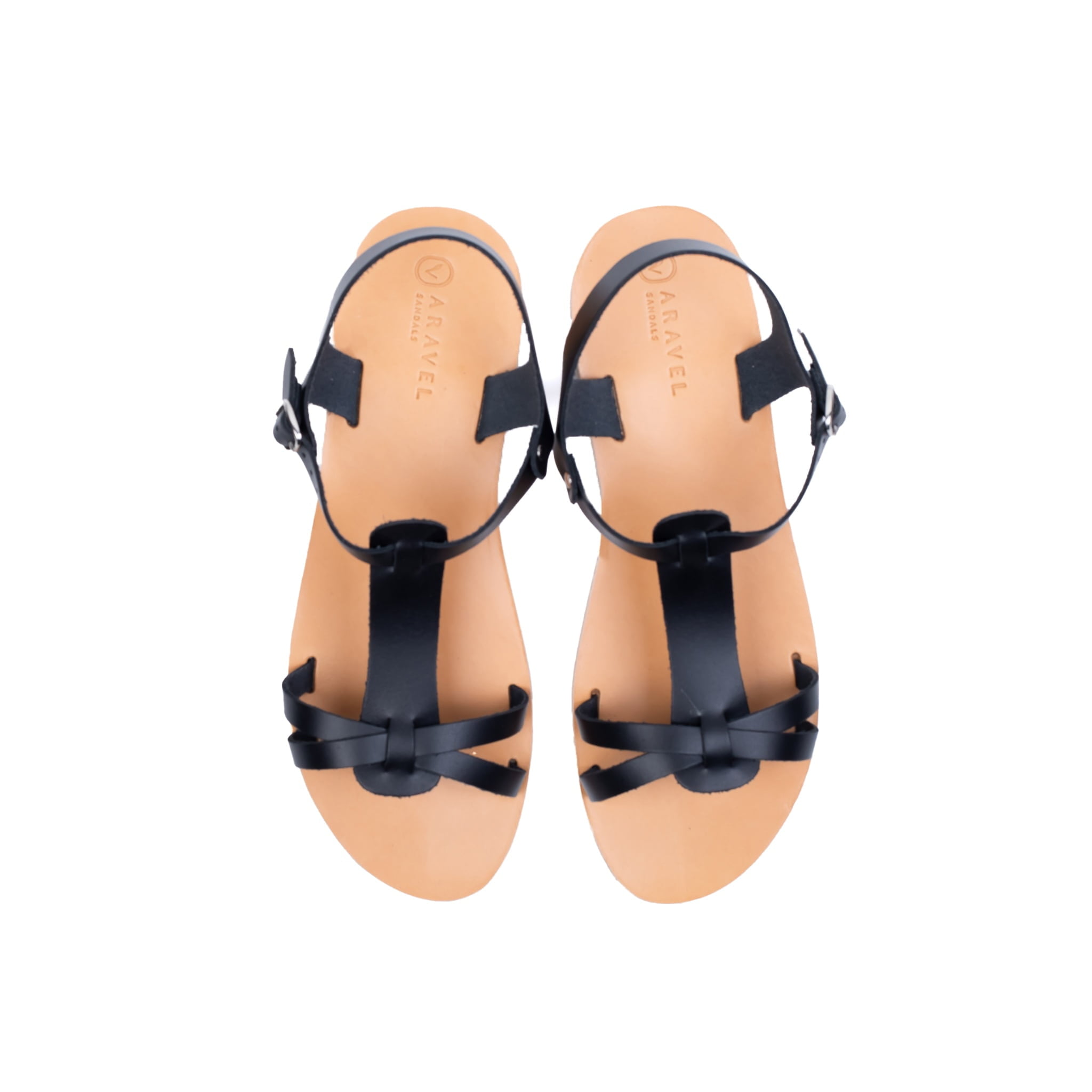 Asomatos Classic All Leather Mens Designer Greek Sandal Black Natural