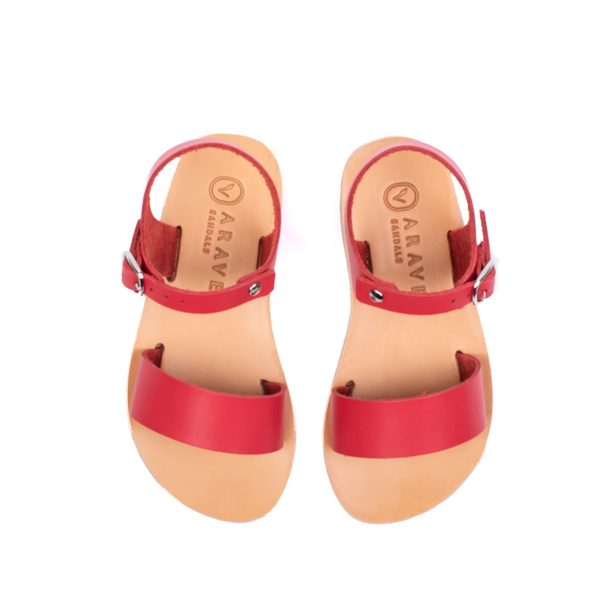 Mia Classic All Leather Children’s Greek Sandals Red