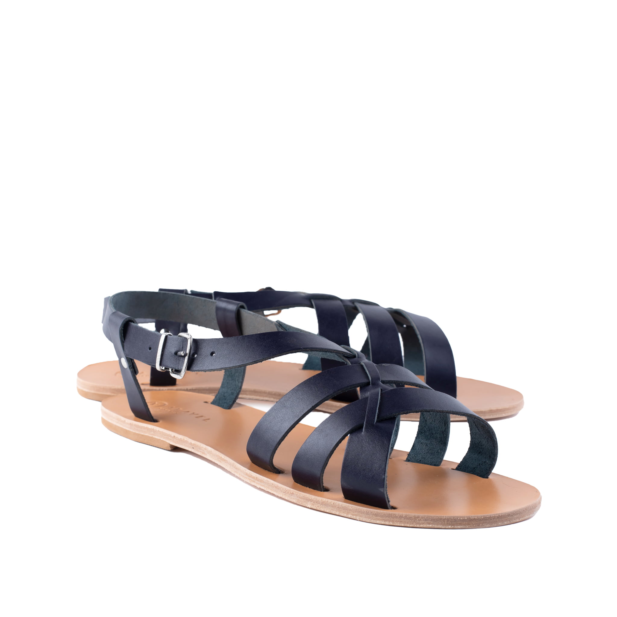 Gerakies All Leather Classic Aravel Designer Men’s Sandal Navy Natural