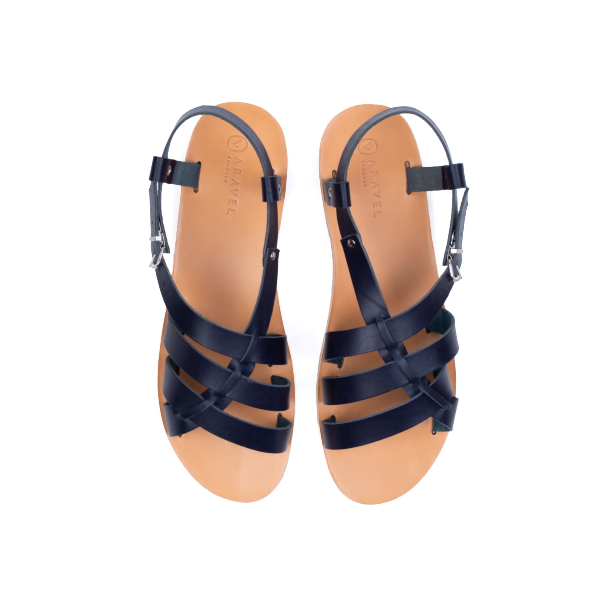 Gerakies All Leather Classic Aravel Designer Men’s Sandal Navy Natural