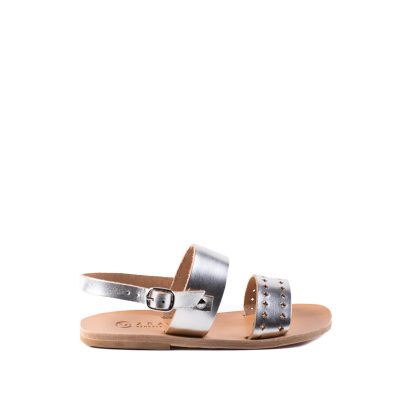 Kokkina Classic All Metallic Leather Handmade Kids Greek Sandal Silver