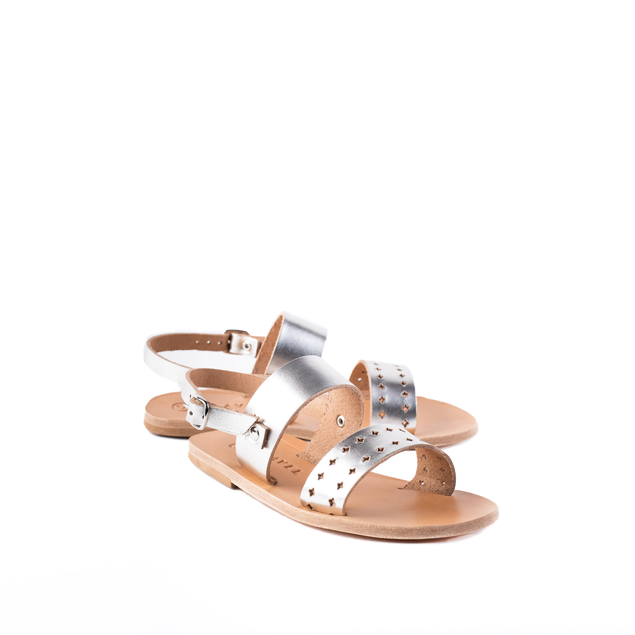 Kokkina Classic All Metallic Leather Handmade Kids Greek Sandal Silver