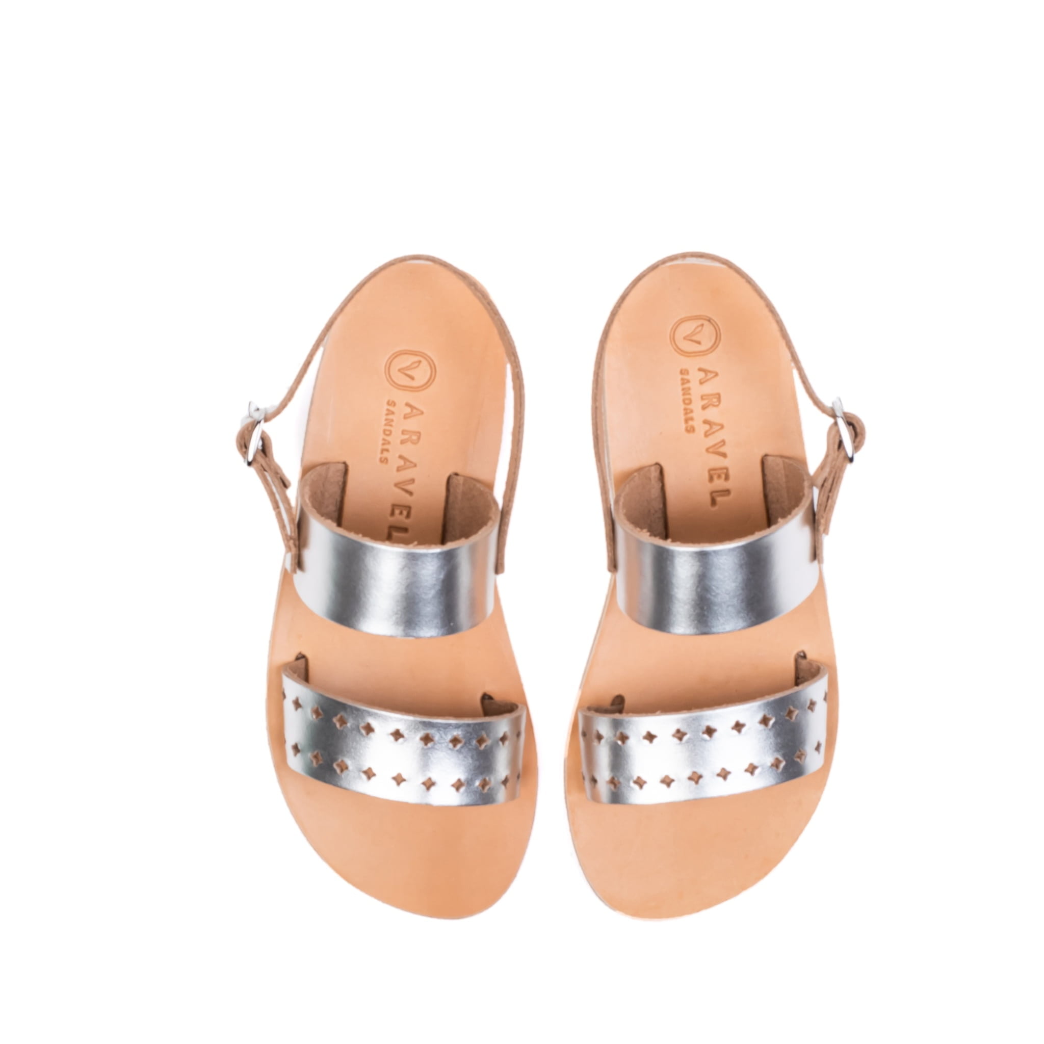 Kokkina Classic All Metallic Leather Handmade Kids Greek Sandal Silver
