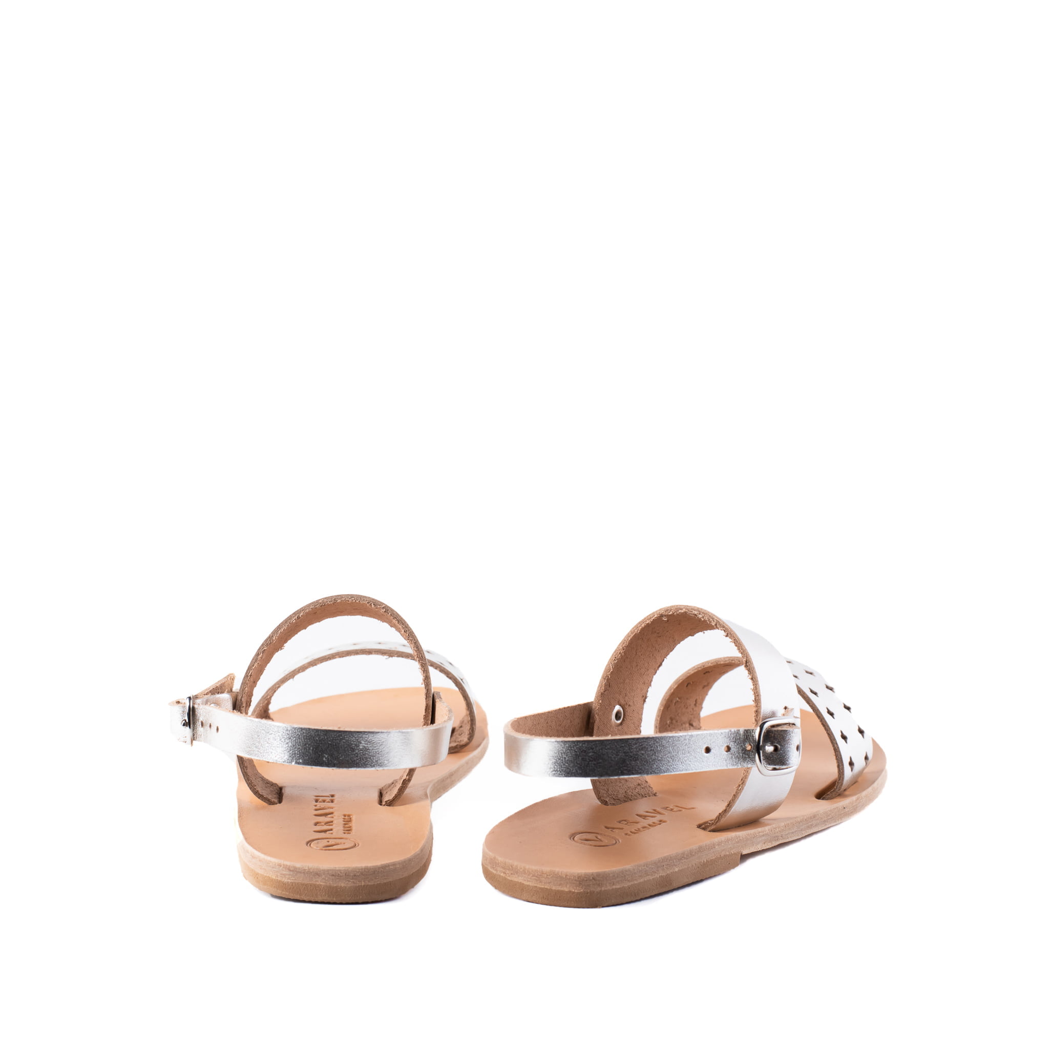 Kokkina Classic All Metallic Leather Handmade Kids Greek Sandal Silver