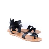 Akamas All Leather Designer Classic Gladiator Black Sandal