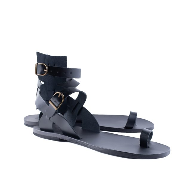 Maroni Classic All Leather Greek Sandal For Men Black