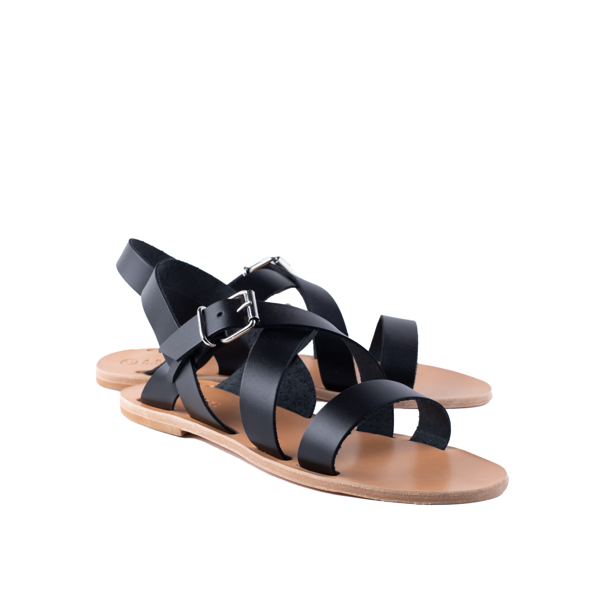 Kourion Men’s Classic All Leather Aravel Designer Greek Sandal Black Natural